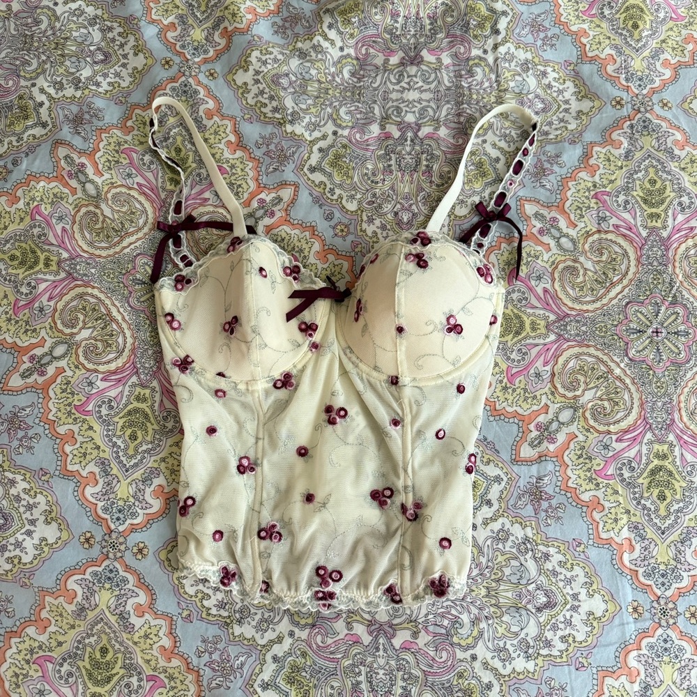 Floral Embroidered Cream Corset Top
